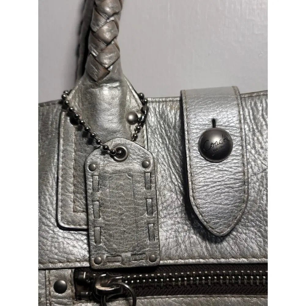 RARE Vintage Coach Legacy Thompson Woven Slim Tote in Metallic leather Silver